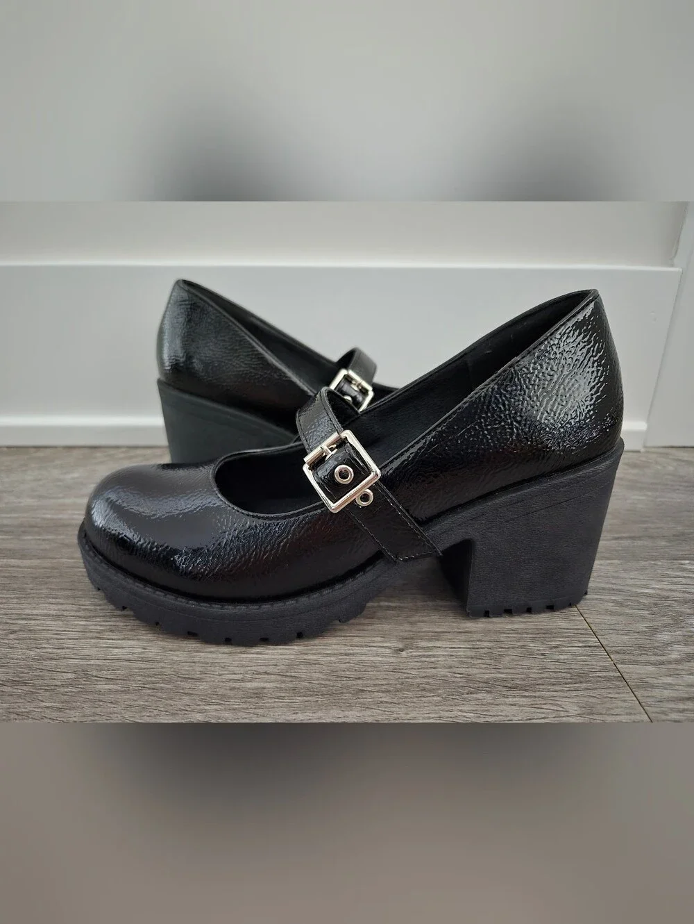 Black Patent Mary Jane Block Heel Pumps